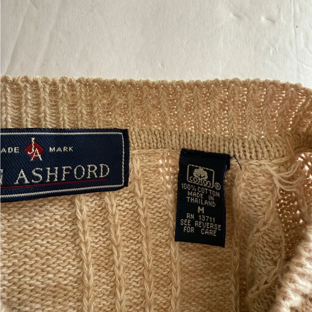 John Ashford Men's‎ Henley Sweater Chunky Cream Casual Light Fall Size M